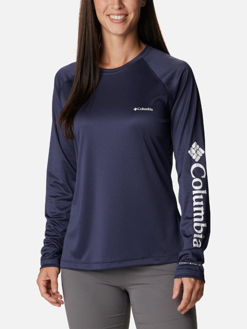 NEW Women's Columbia Omni-Shade 50 UPF Rated Navy Blue Long Sleeve Sun T Shirt